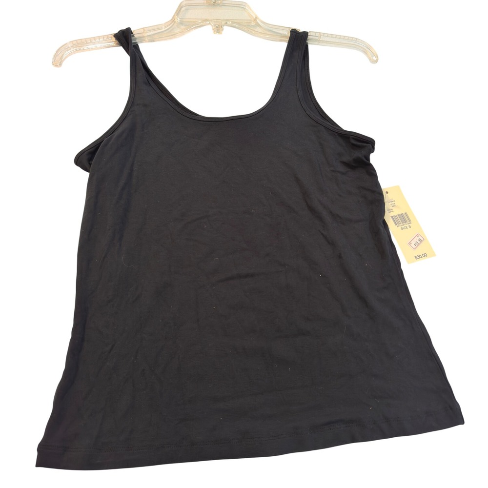 Lord & Taylor Tank Top Black Solid Cotton Blend Scoop Neck Size S NWT